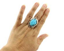 Navajo Ring 925 Silver Natural Blue Turquoise Artist Signed Justin Morris C.80's