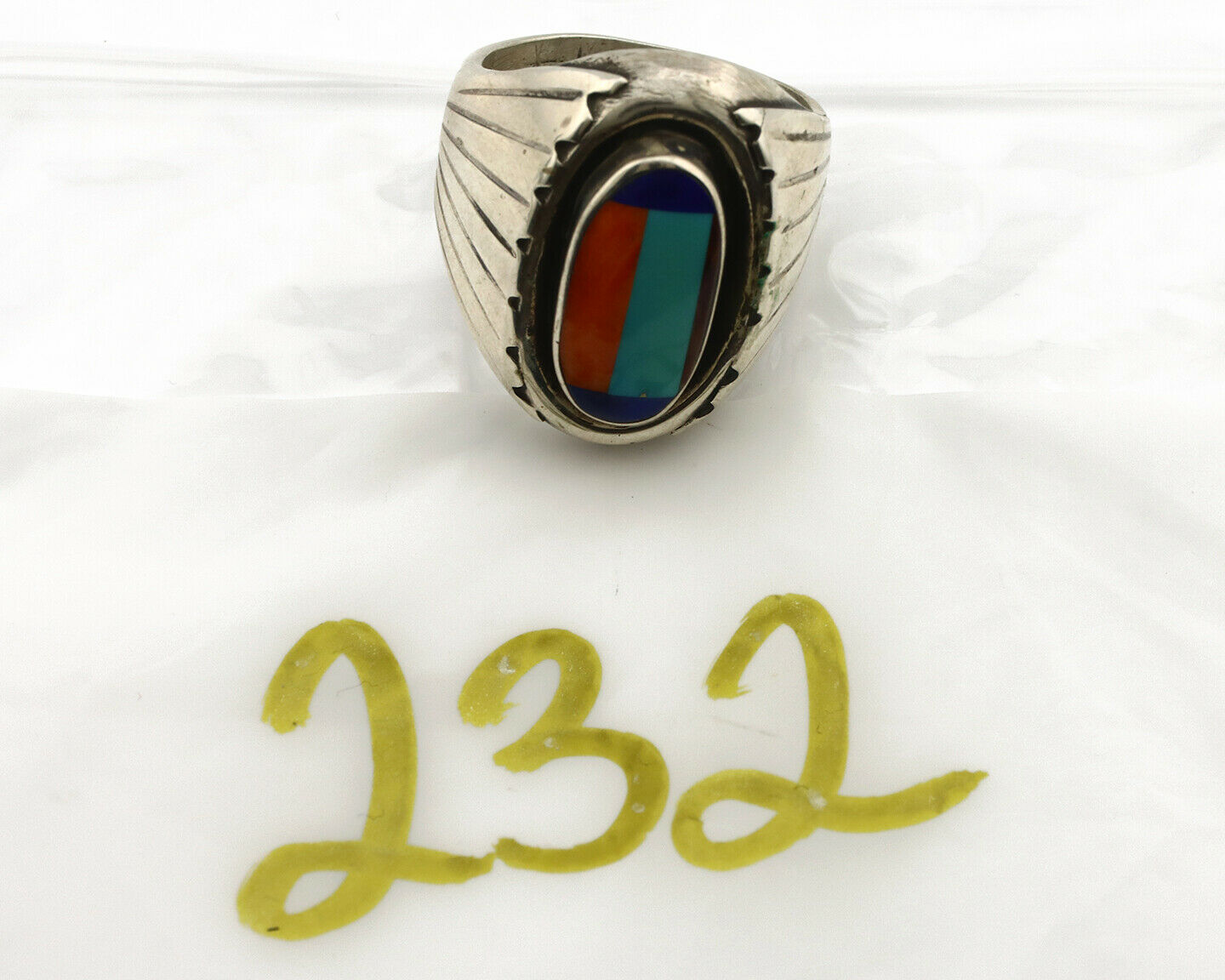 Navajo Ring .925 Silver Natural Inlaid Gemstone Artist Signed FY C.80's