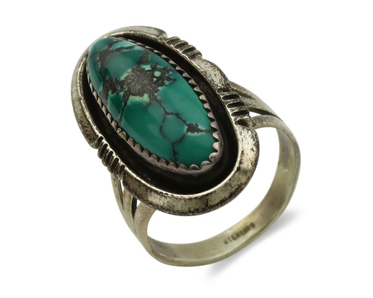 Navajo Ring .925 Silver Spiderweb Turquoise Native American Artist C.1980's