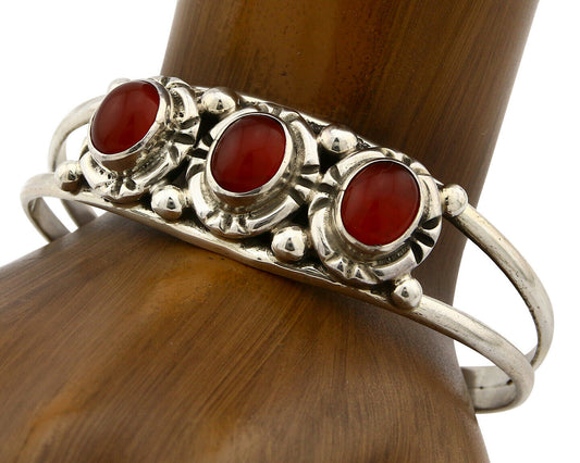 Navajo Bracelet .925 Silver Carnelian Gemstones Handmade Native Artist C.80's