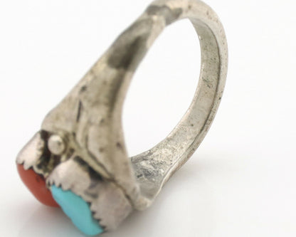 Zuni Ring .925 Silver Natural Turquoise & Coral Native American Artist C.1980's