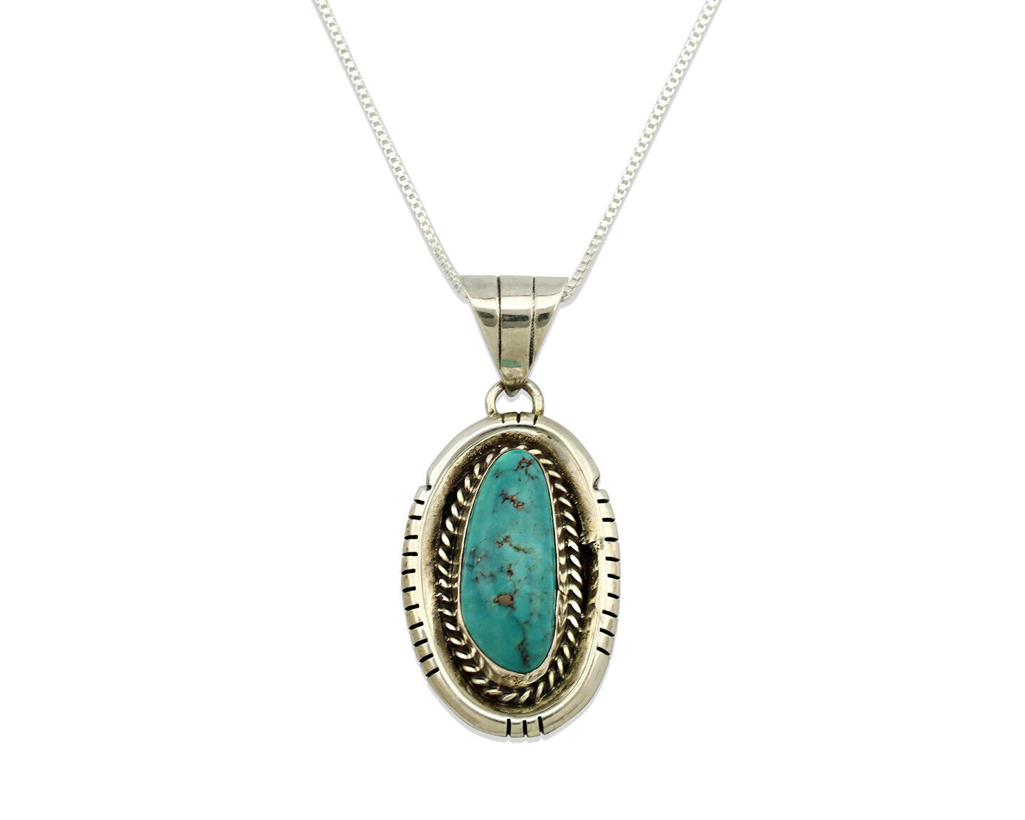 Navajo Necklace .925 Silver Green Turquoise Signed AE C.1980's