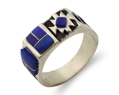 Navajo Inlaid Ring 925 Silver Natural Lapis Native American Artist Teme C.80's