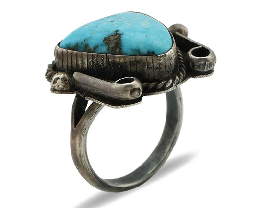 Navajo Ring 925 Silver Morenci Turquoise Native American Artist C.80's