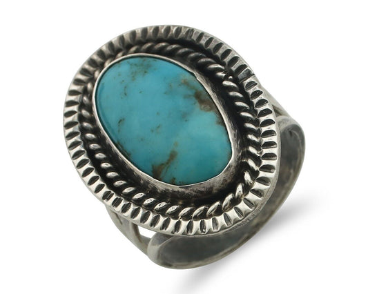 Navajo Ring .925 Silver Natural Blue Turquoise Artist Signed JT C.80's