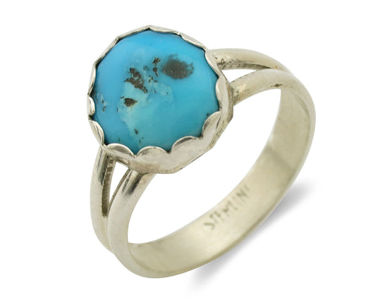 Navajo Ring .925 Silver Sleeping Beauty Turquoise Native American Artist C.1980s