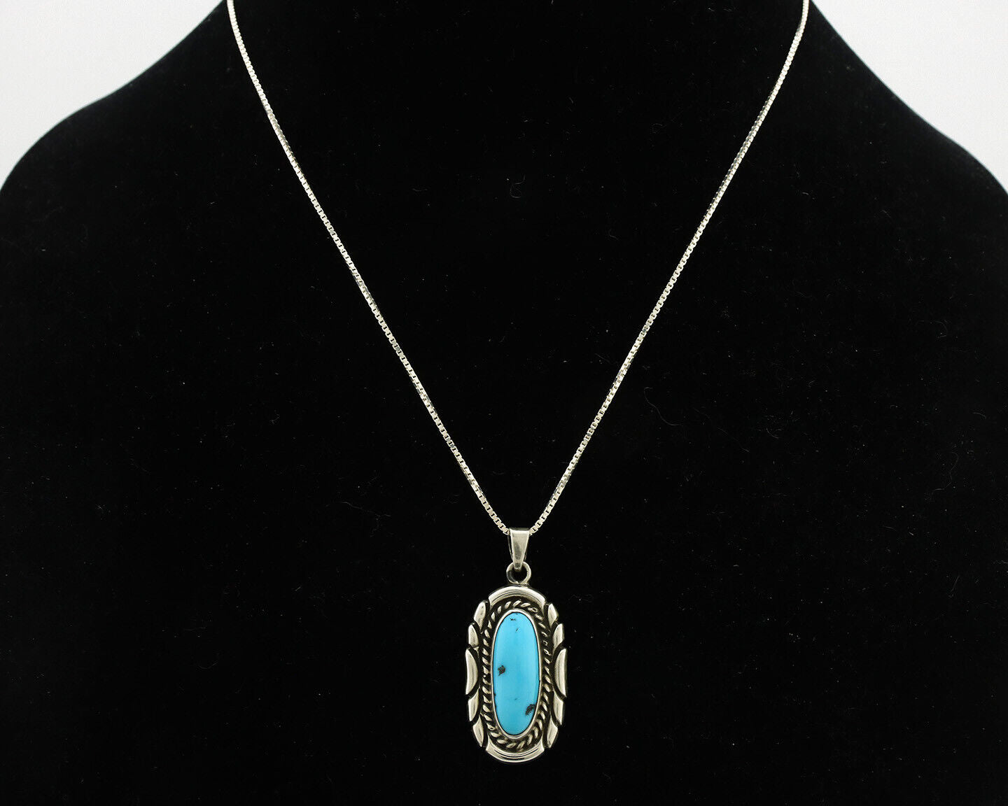 Navajo Necklace .925 Silver Sleeping Beauty Turquoise Signed M Montoya C.80's