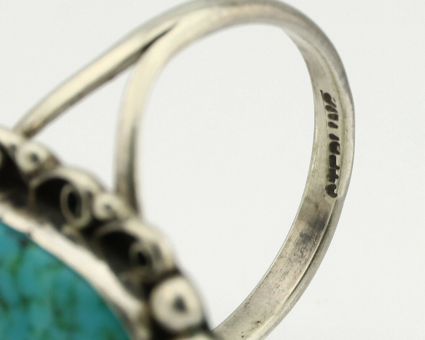 Navajo Ring .925 Silver Spiderweb Turquoise Native American Artist C.80's