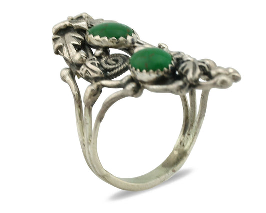 Navajo Ring .925 Silver Green Turquoise Signed Prairie Fire C.80's