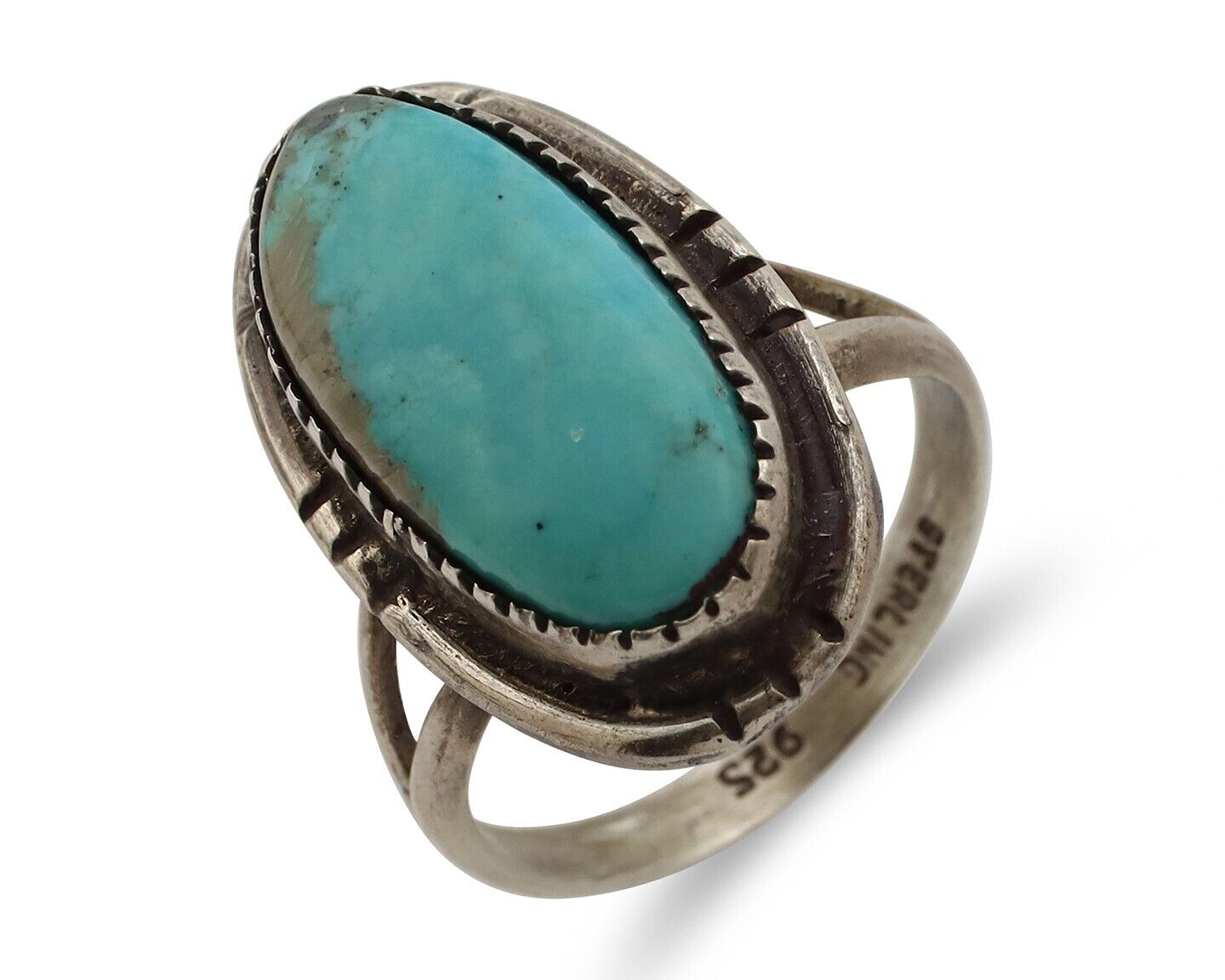 Navajo Ring 925 Silver Blue Gem Turquoise Native American Artist C.80's