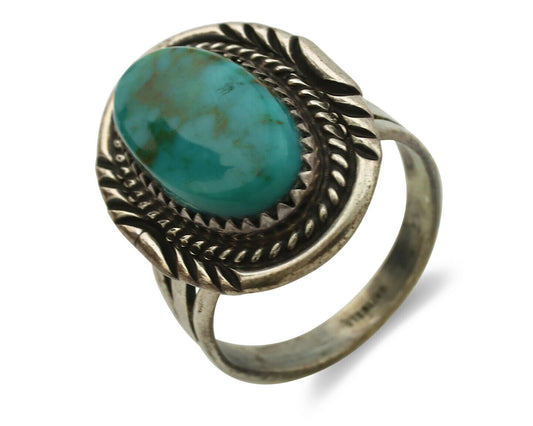 Navajo Ring .925 Silver Kingman Turquoise Signed B C.1980's
