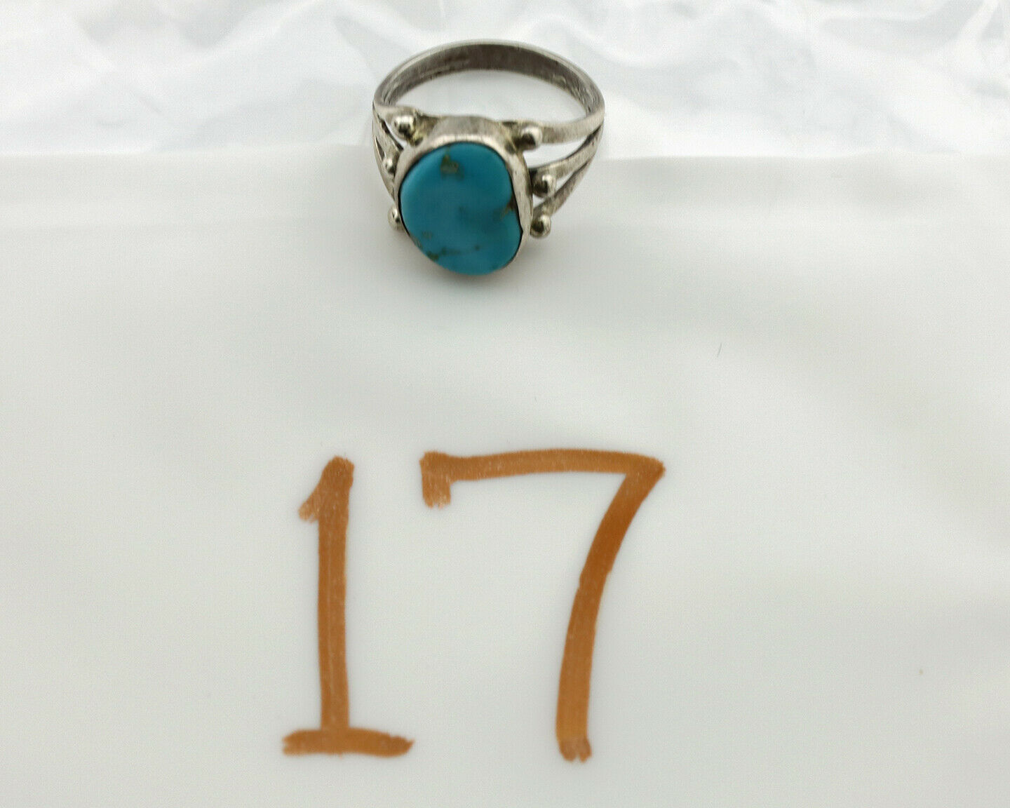 Navajo Ring .925 Silver Blue Turquoise Native American Artist C.1980's