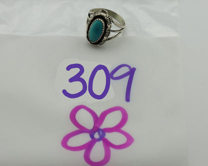 Navajo Ring .925 Silver Sleeping Beauty Turquoise Signed Yazzie C.80's