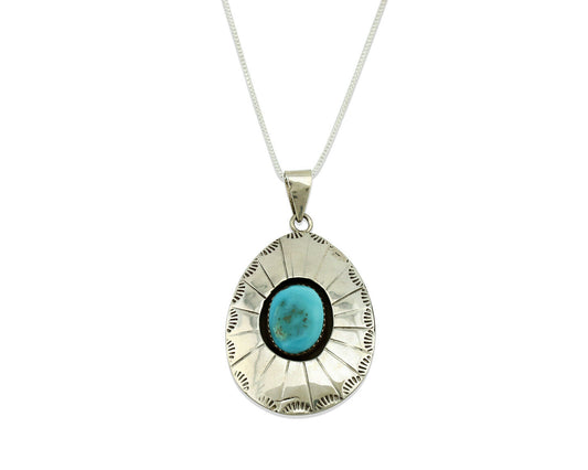 Navajo Necklace .925 Silver Kingman Turquoise Signed V C.1980's