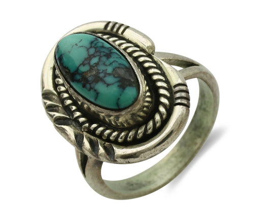 Navajo Ring .925 Silver Spiderweb Turquoise Artist Signed B C.1980's