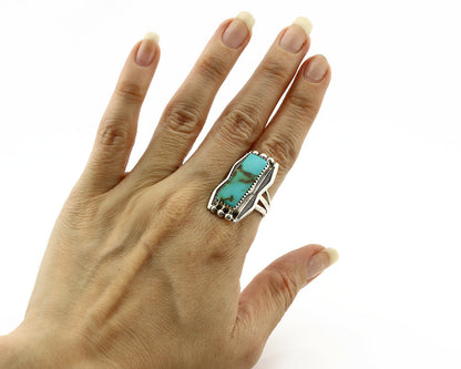 Navajo Ring .925 Silver Natural Aqua Turquoise Signed Apache C.80's