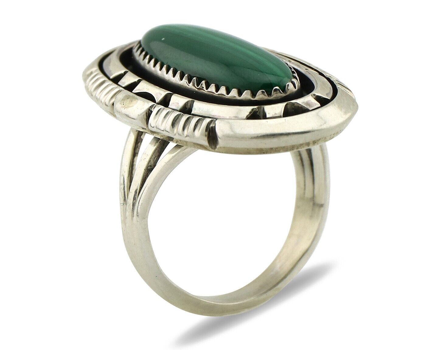 Navajo Ring 925 Silver Natural Malachite Artist Signed William Denetdale C.80's