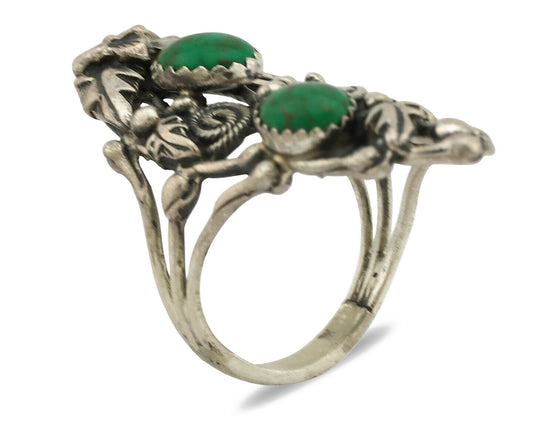Navajo Ring .925 Silver Green Southwest Turquoise Signed Prairie Fire C.80's
