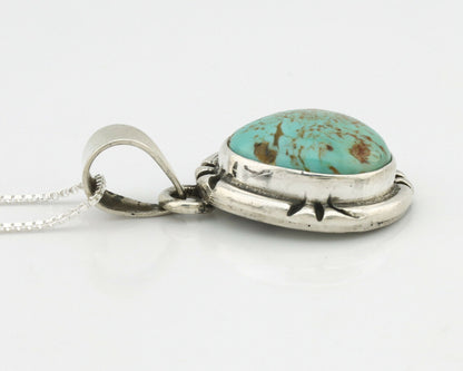 Navajo Kingman Turquoise Pendant .925 Silver Hand Stamped Signed Gecko C.80's