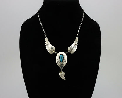 Navajo Necklace .925 Silver Sleeping Beauty Turquoise Artist Signed M C.80's