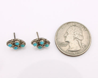 Zuni Earrings 925 Silver Sleeping Beauty Turquoise Native American Artist C.80's