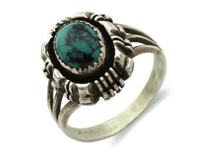 Navajo Ring .925 Silver Spiderweb Turquoise Artist Signed TLW C.80's