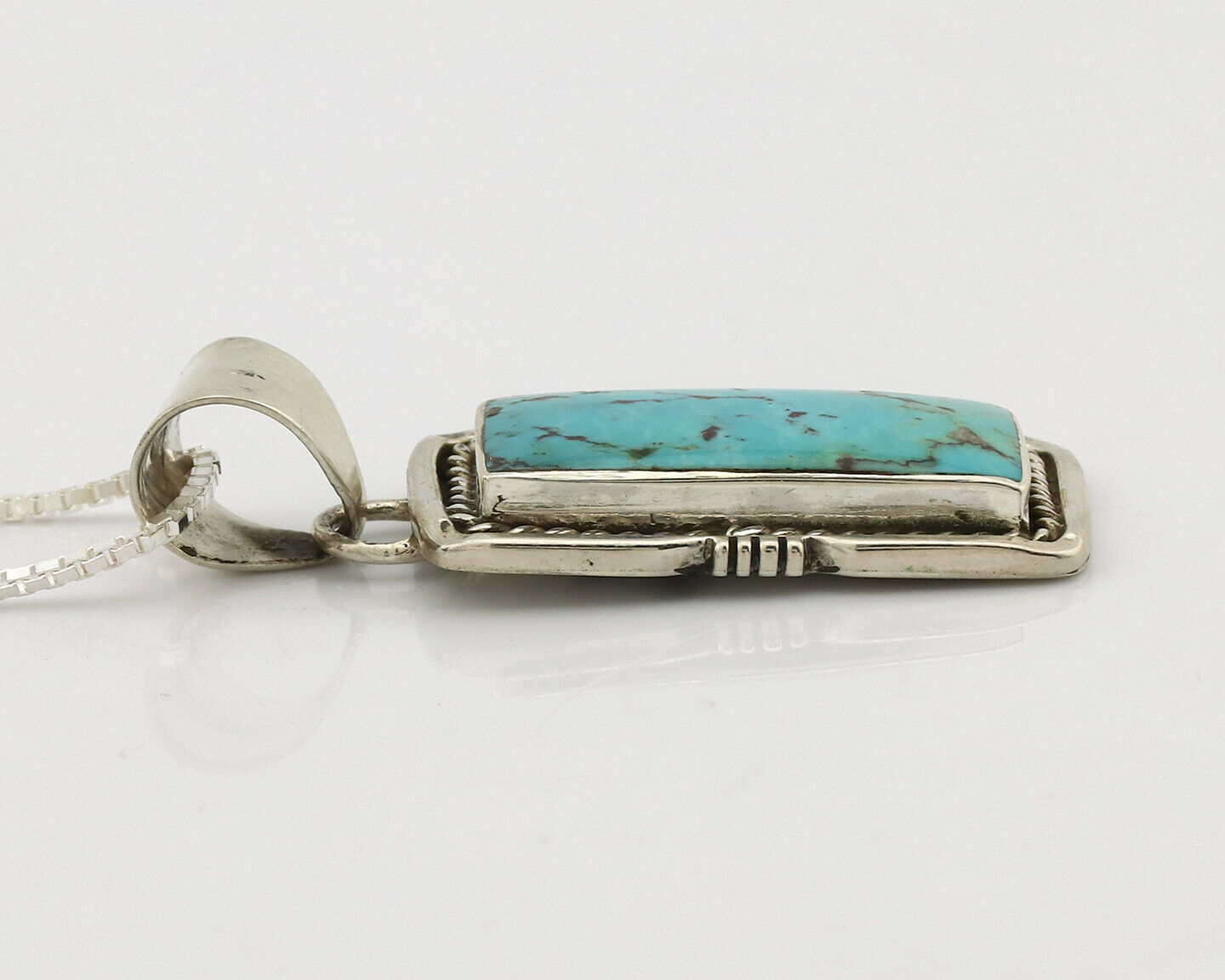 Navajo Necklace .925 Silver Kingman Turquoise Signed AB C.1980's