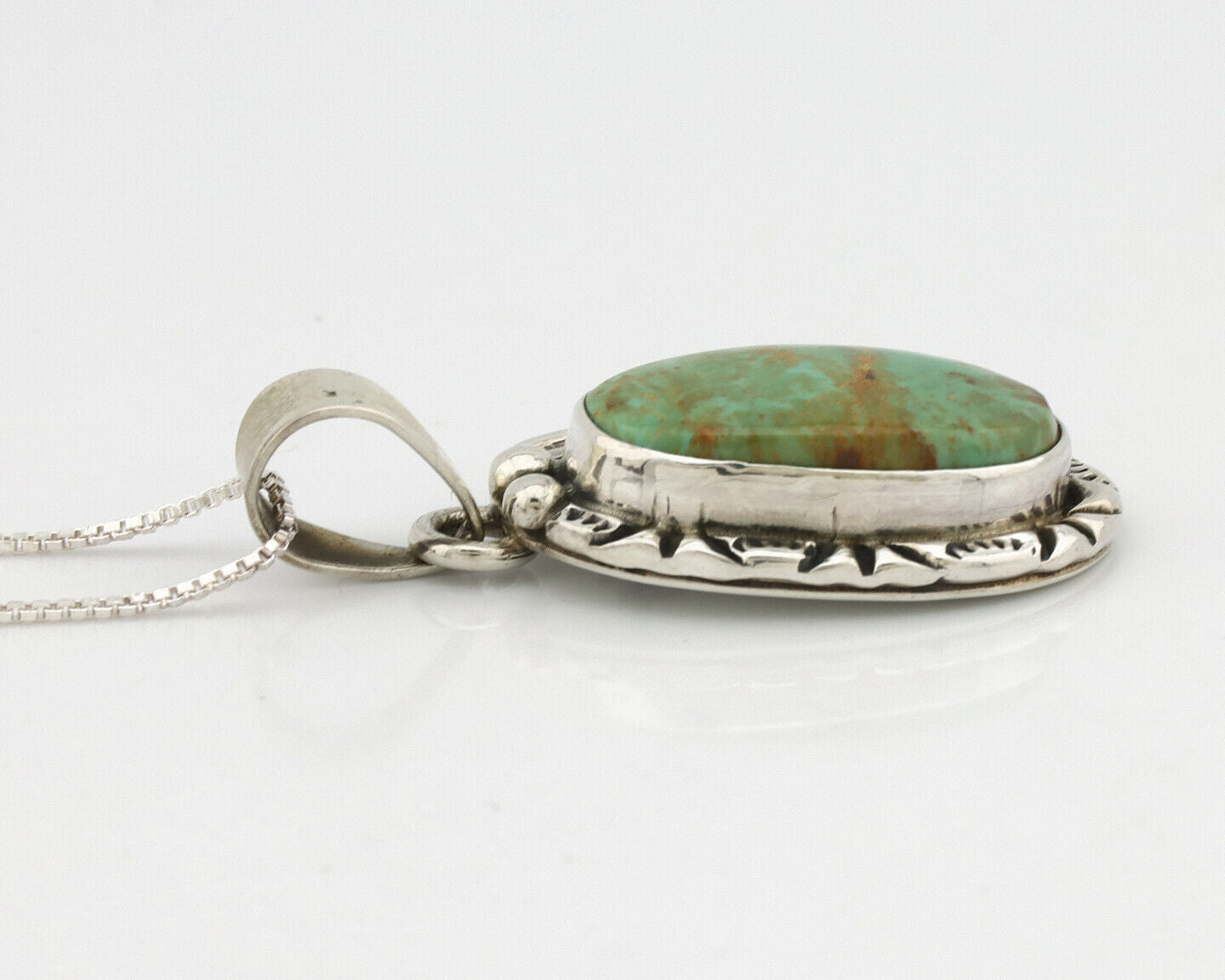 Navajo Kingman Turquoise Pendant .925 Silver Hand Stamped Signed Gecko C.80's