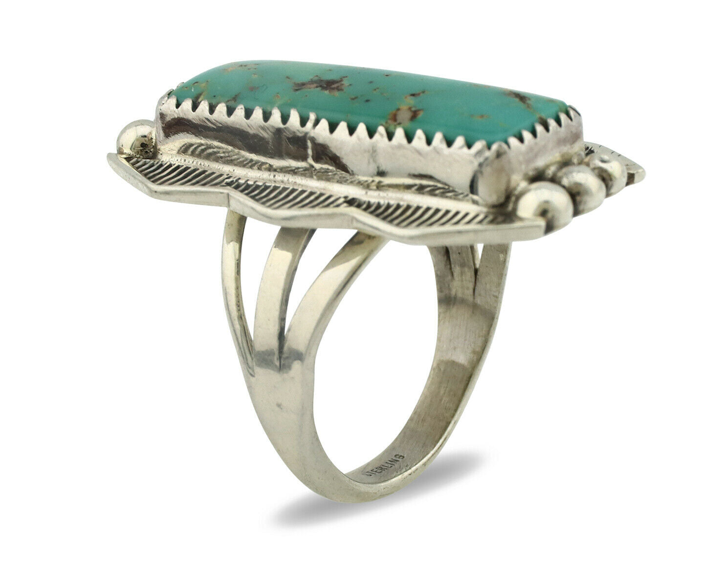 Navajo Ring .925 Silver Natural Aqua Turquoise Artist Signed S C.80's