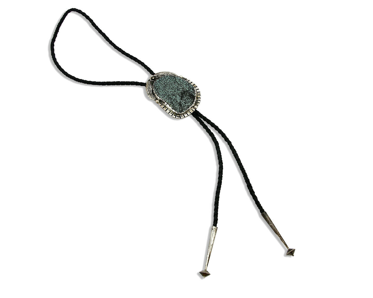 Navajo Turquoise Bolo Tie .925 Silver Spiderweb Turquoise Artist Signed Montoya