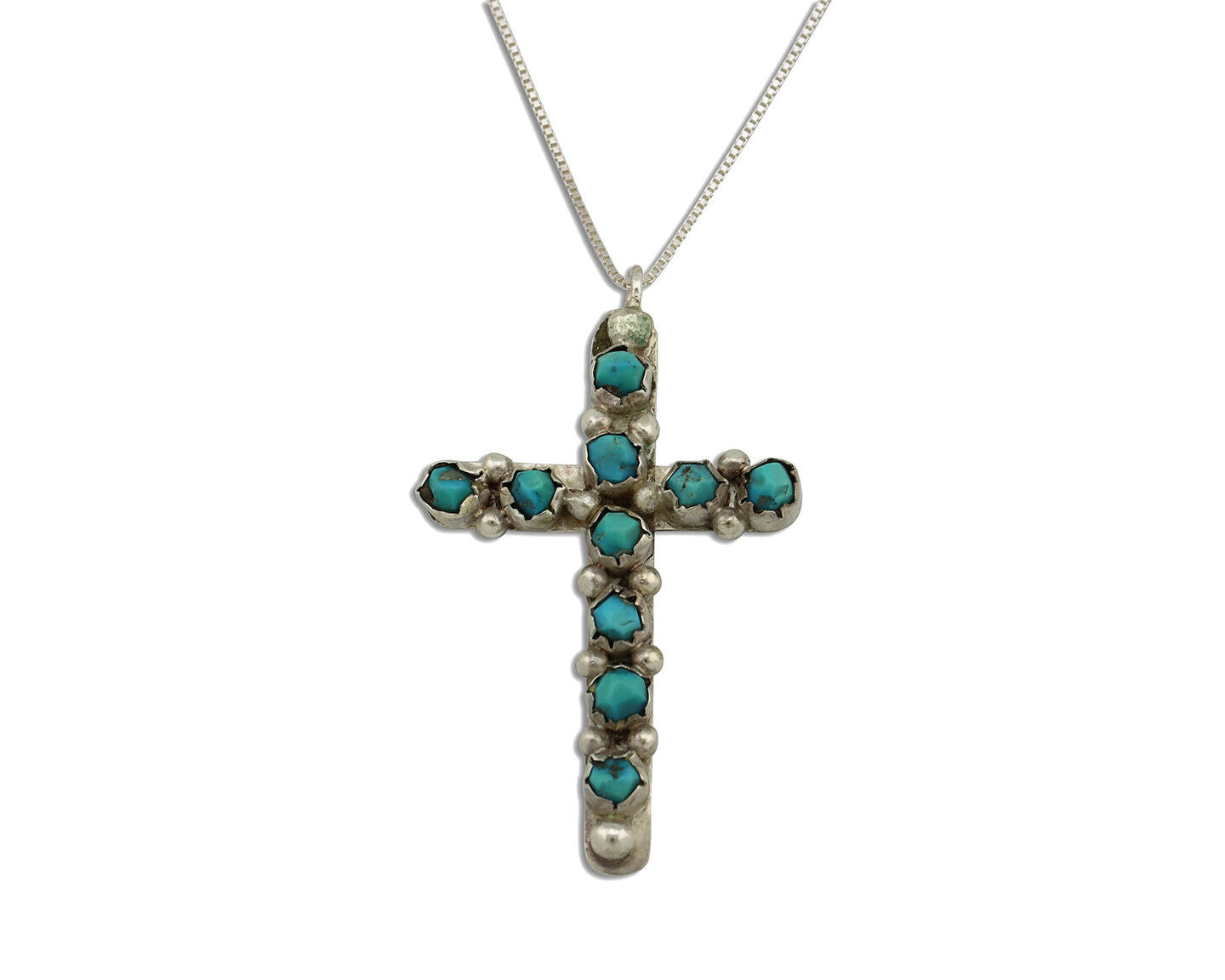 Navajo Cross Necklace 925 Silver Blue Turquoise Artist Native American C.80's
