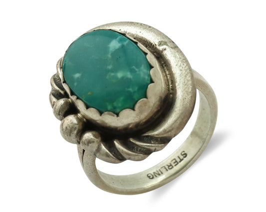 Navajo Ring .925 Silver Natural Aqua Turquoise Native American Artist C.1980's