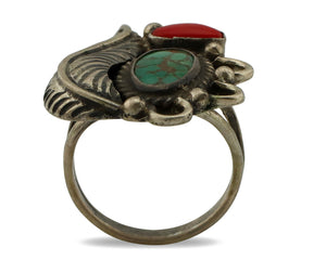 Navajo Ring 925 Silver Turquoise & Bloodstone Native Artist C.1980's