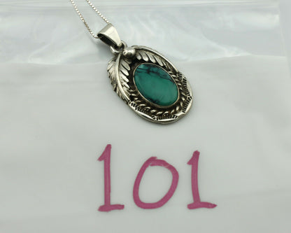 Navajo Necklace .925 Silver Green Turquoise Signed Sun C.80's