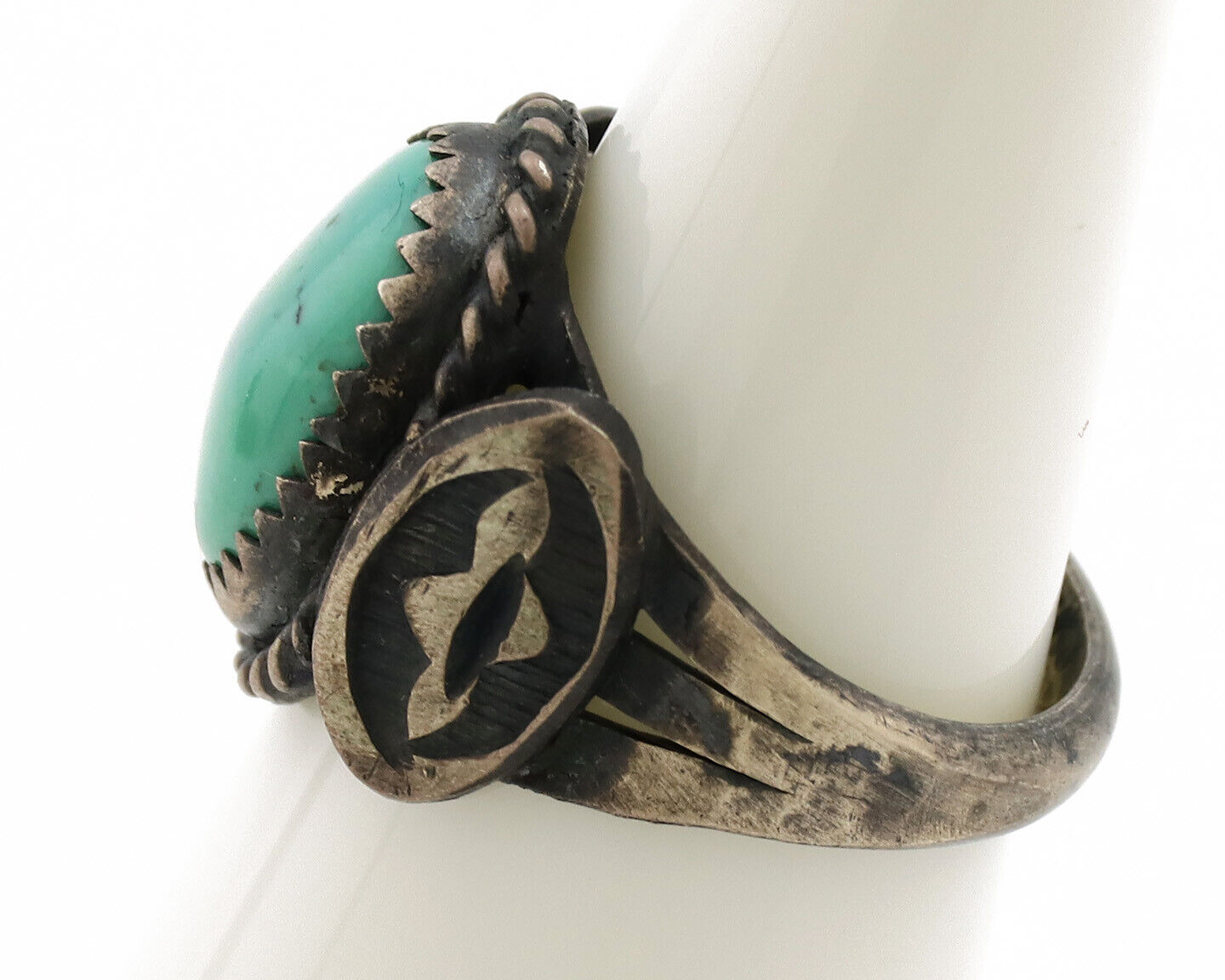 Navajo Ring .925 Silver Kingman Turquoise Artist Signed FA C.80's