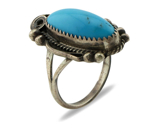 Navajo Ring 925 Silver Natural Morenci Turquoise Artist Signed Justin Morris C80