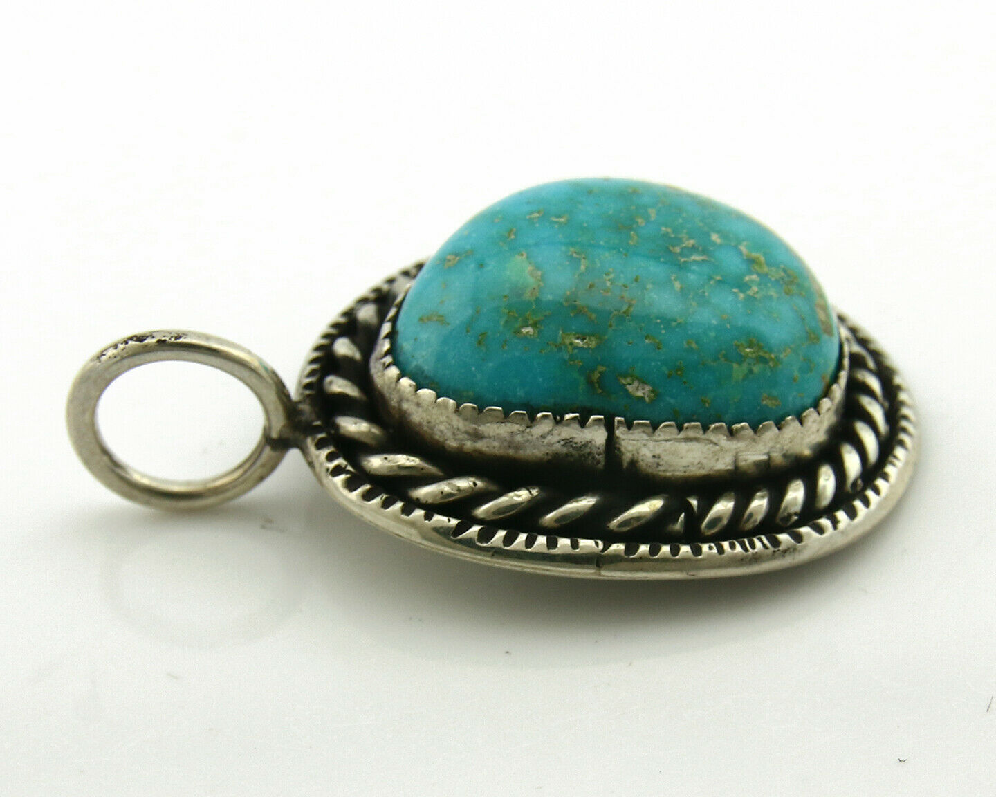 Navajo Pendant .925 Silver Kingman Turquoise Signed Artist Yazzie C.80's