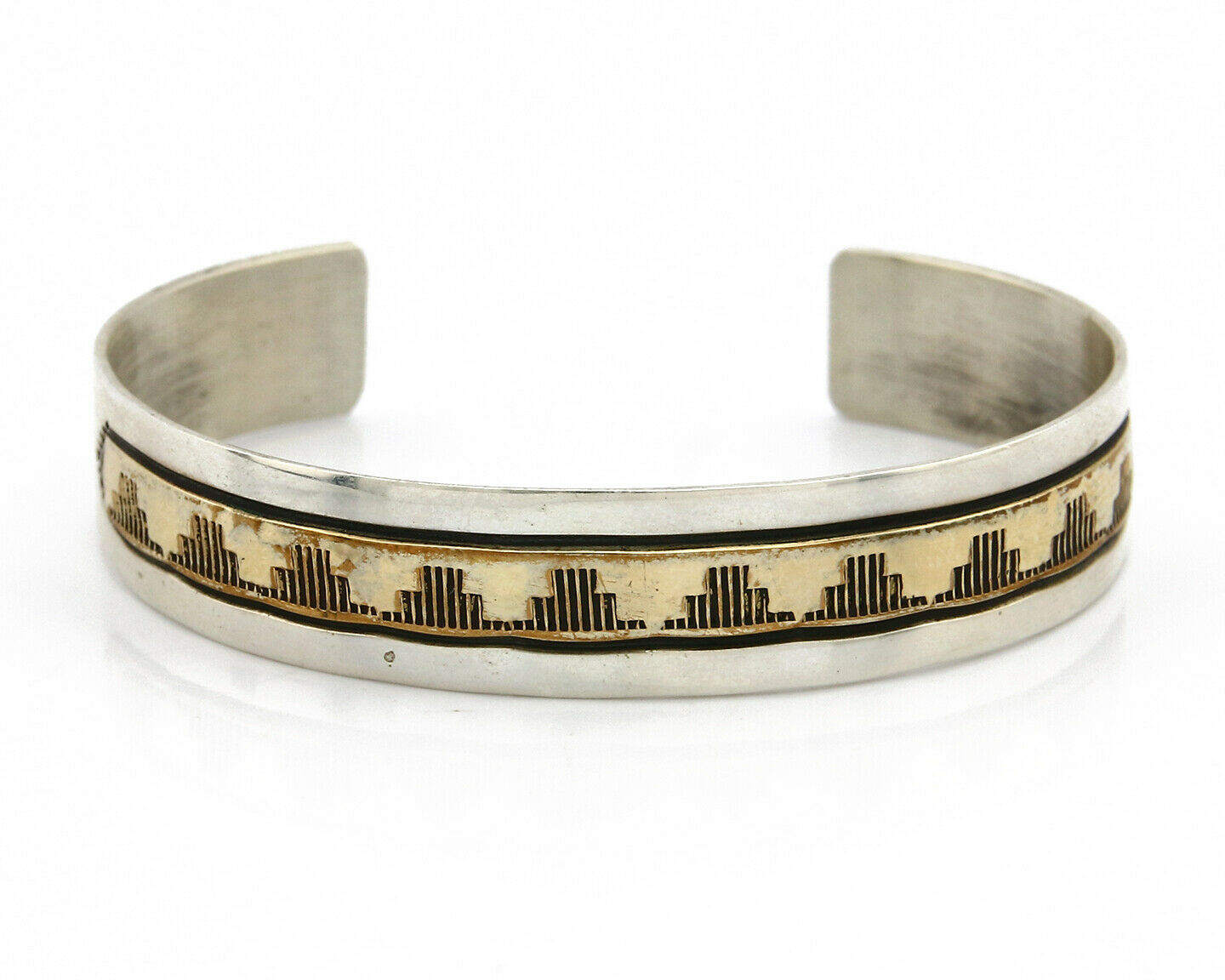 Navajo Bracelet SOLID .925 Silver & 12K Gold Filled Signed E Cuff C.80's
