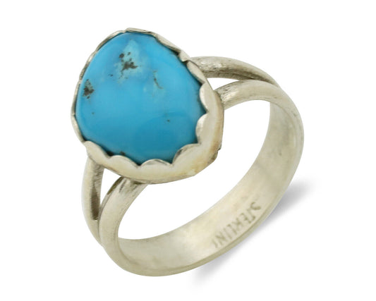 Navajo Ring .925 Silver Sleeping Beauty Turquoise Native American Artist C.1980s