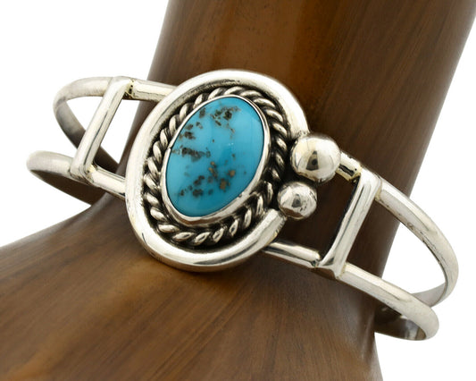 Navajo Bracelet .925 Silver Morenci Turquoise Artist Signed C Montoya 80's