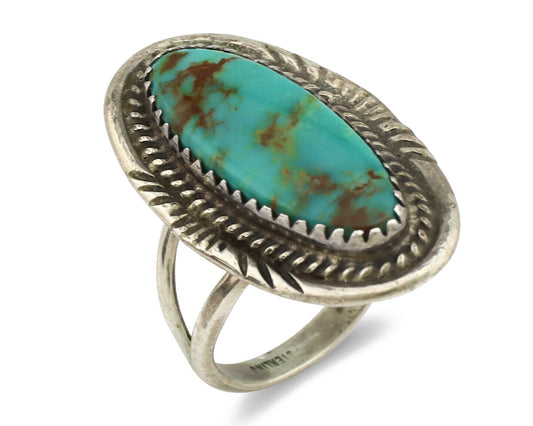 Navajo Ring .925 Silver Nevada Turquoise Native American Artist C.1980's