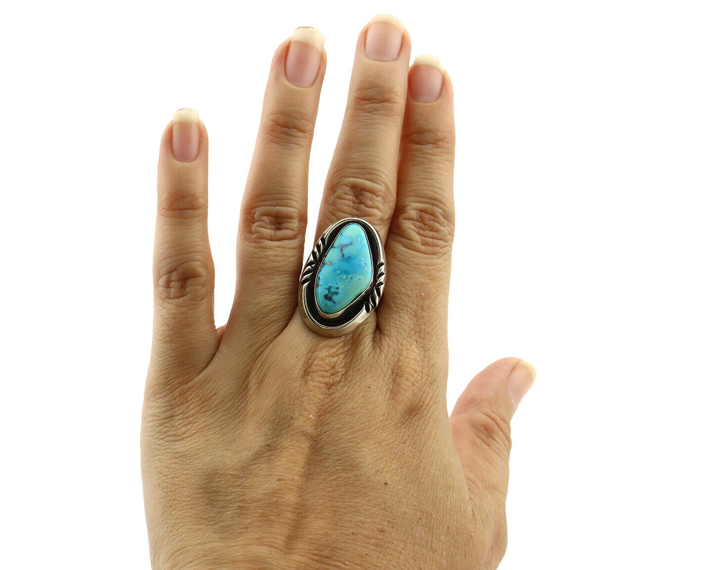 Navajo Ring 925 Silver Blue Turquoise Artist Signed HC C.80's