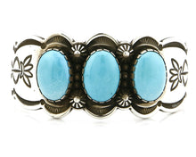 Women's Navajo Bracelet Hand Stamped .925 Silver Signed Nelson C.80's Turquoise