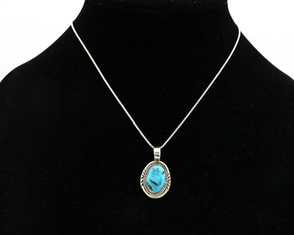 Navajo Necklace .925 Silver Morenci Turquoise Signed Anna Begay C.1980's