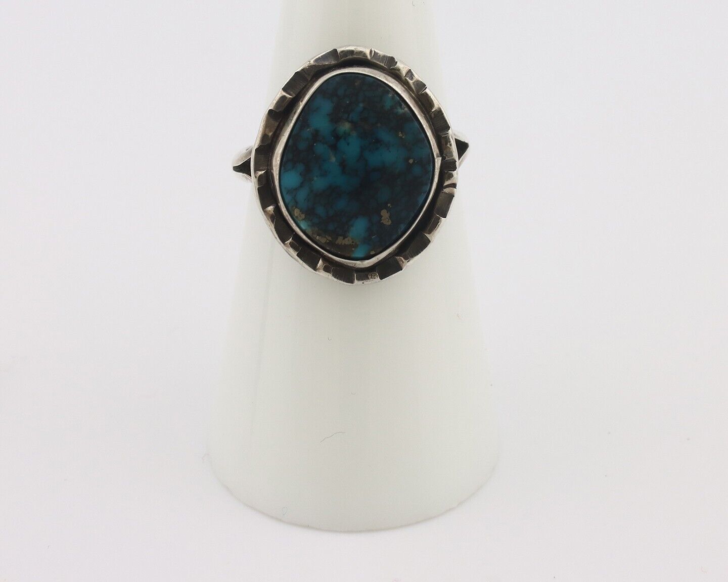 Navajo Handmade Ring 925 Silver Black Spiderweb Turquoise Native Artist C.80's