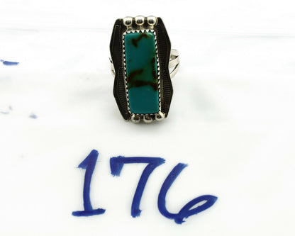 Navajo Ring .925 Silver Natural Aqua Turquoise Signed Apache C.80's