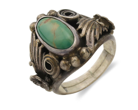 Navajo Ring .925 Silver Green Turquoise Native American Artist C.1980's