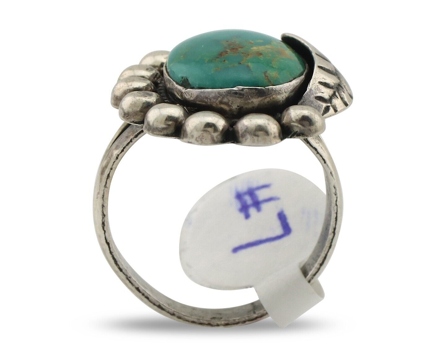 Navajo Ring .925 Silver Blue Gem Turquoise Native American Artist C.80's