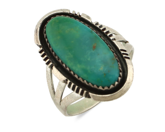 Navajo Ring .925 Silver Aqua Turquoise Native American Artist C.1980's