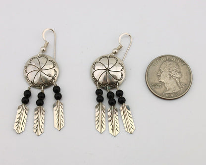 Navajo Earrings 925 Silver Natural Black Onyx Artist Signed T C.80's